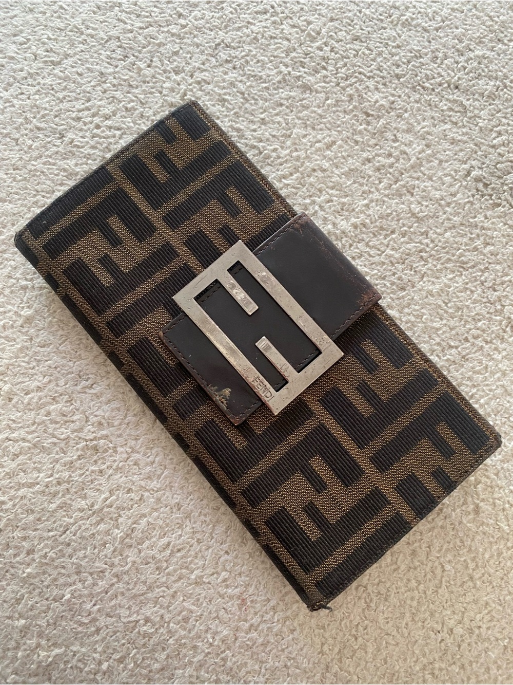 Fendi Brown and Black Zucca FF Canvas Continental Wallet with FF Buckle